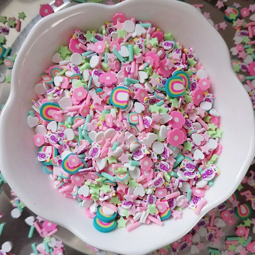 1kg DIY Craft Slime Sprinkles Cartoon Character Unicorn Flower Rainbow Star Mix Polymer Clay Sprinkles Slices