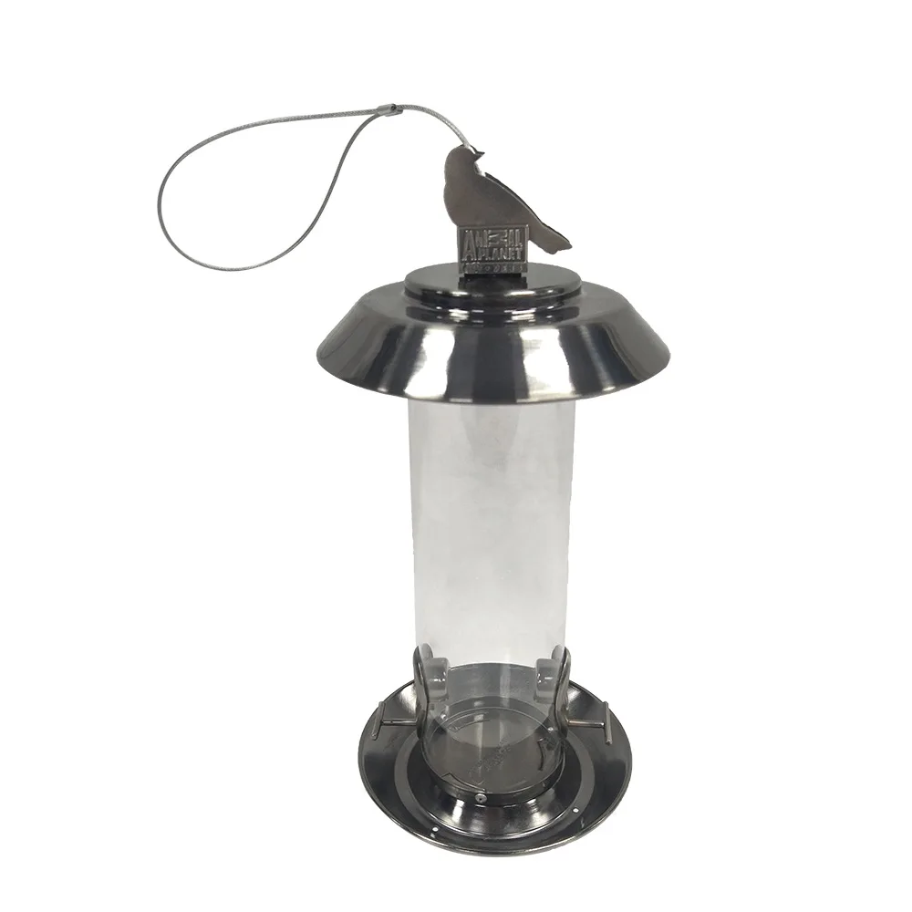 

Electroplated Metal Transparent Pc Pipe Feeder Two Food Leakage Holes Rainproof Bird Feeder