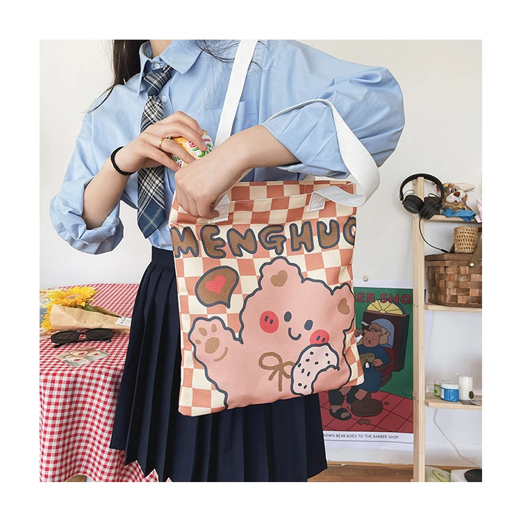 

Personalized Cartoon Printing Reusable Girls Canvas Shopping Bag, Customized color