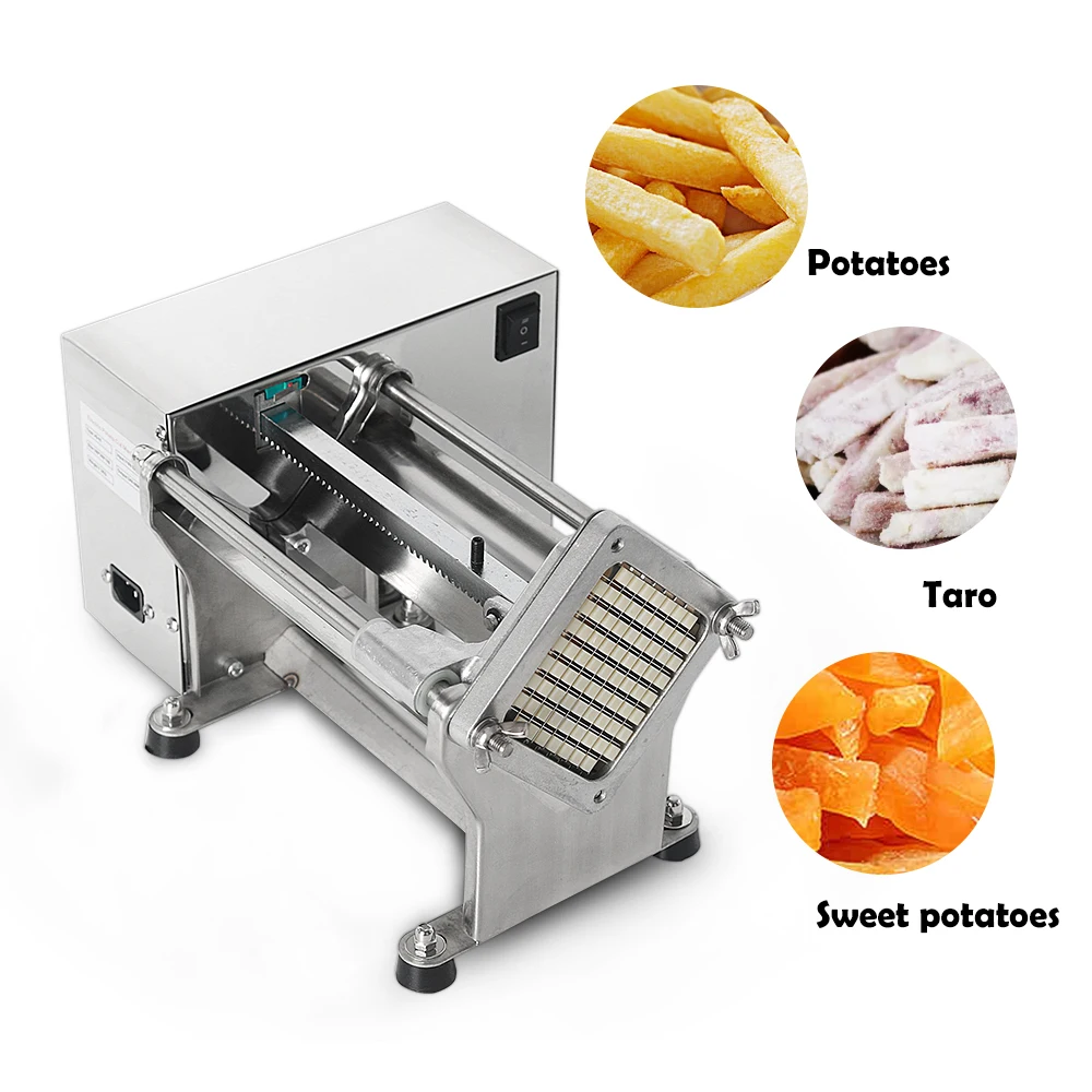 

GZKITCHEN Commercial Electric Cutting Fries Machine Stainless Steel Kitchen Potato Cutting Machine Potato Slicer With 3 Blades, Silver