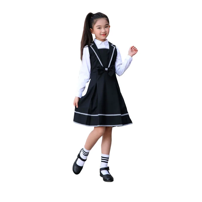 girls black school pinafore