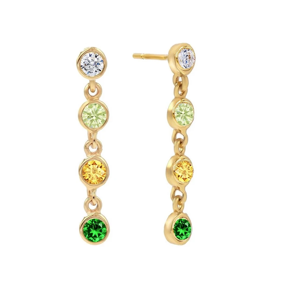 

Fashion Earrings Jewelry 925 Sterling Silver 18k Gold Plated Rainbow Cubic Zircon Chain Stud Earrings