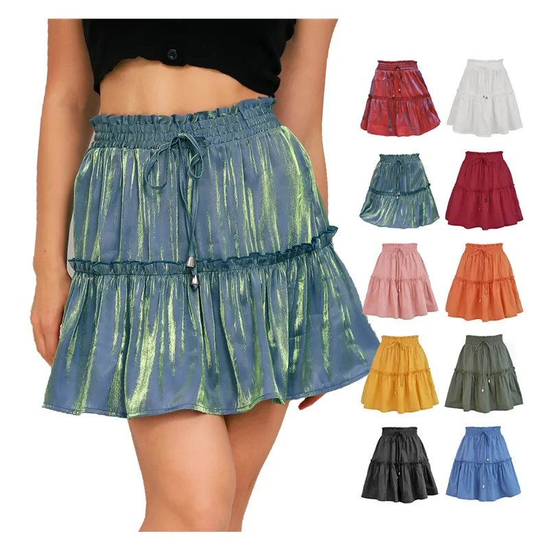 

2021 Women's Summer Cute High Waist Ruffle Skirt Floral Print Swing Beach Mini Skirt, Shown