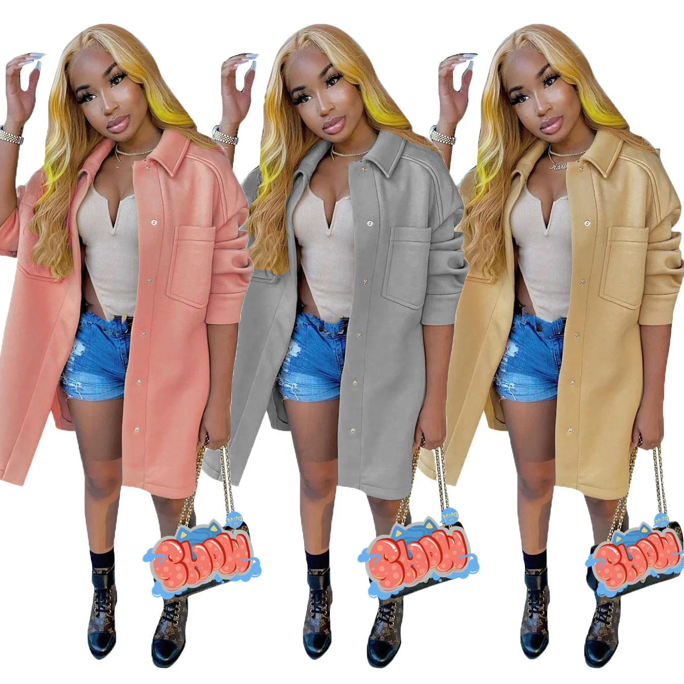 

B63353A 2020 autumn/winter new fashion woolen cloth cashmere medium female coat