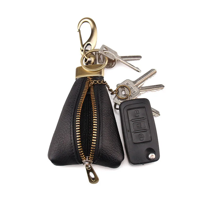 

Creative Vintage Genuine Leather Zipper Wallet Housekeeper Keychain Organizer Pouch Luxury Car Key Protect Case, Coffee/brown