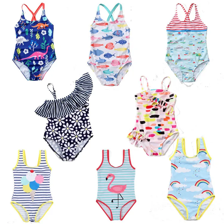 

Sleeveless One-Piece Baby Girl Swimwear Colorful Pattern Bikini for Summer Toddler Beachwear Princess Kids Swimsuit Bathing Suit, 7 color
