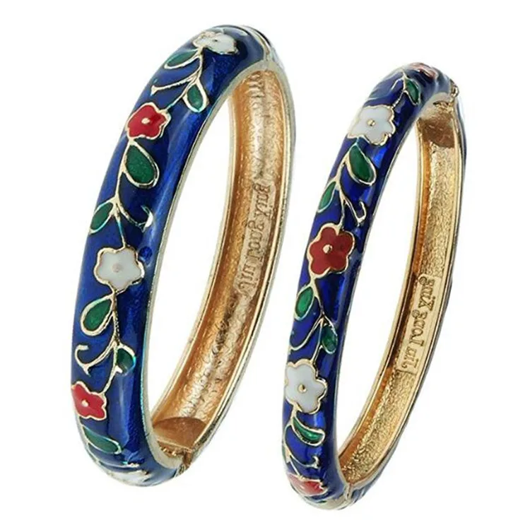 

WIIPU Vintage fashion ladies flower bracelet cloisonne enamel bridal open bracelet jewelry