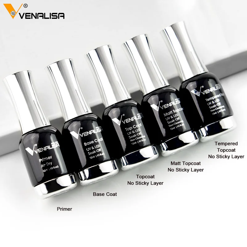 

Venalisa Acid Free Primer Water Base Coat No Wipe Top Coat Matt Top Diamond Long Wear Tempered Top Coat Enamel Nail Polish UV Ge