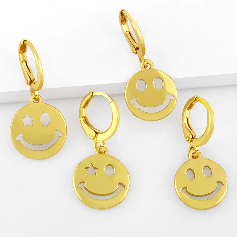

2021 Fashion New Jewelry Cute and Exquisite Hollow Smiley Dangle Gold Huggie Earrings For Women, Like picture