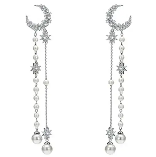 

Moon Star Earrings Chain Elegant Pendant Moon Earrings for Women