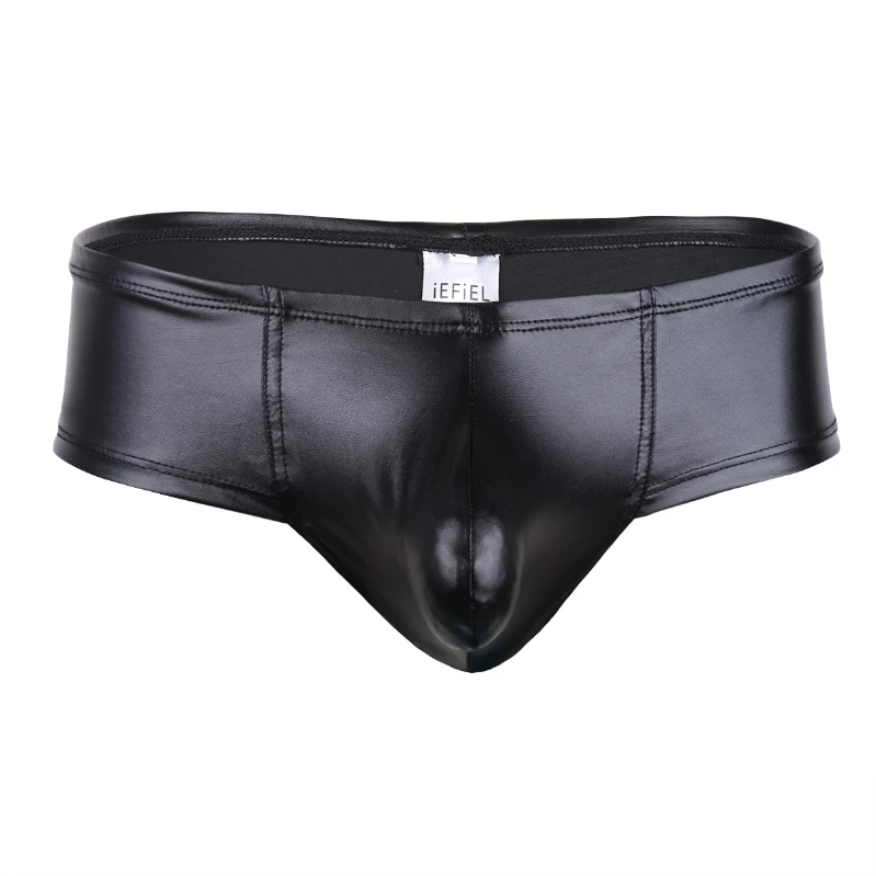 

iEFiEL Mens Wetlook Leather Underwear Bulge Pouch Lingerie Elastic Bikini Briefs Underpants