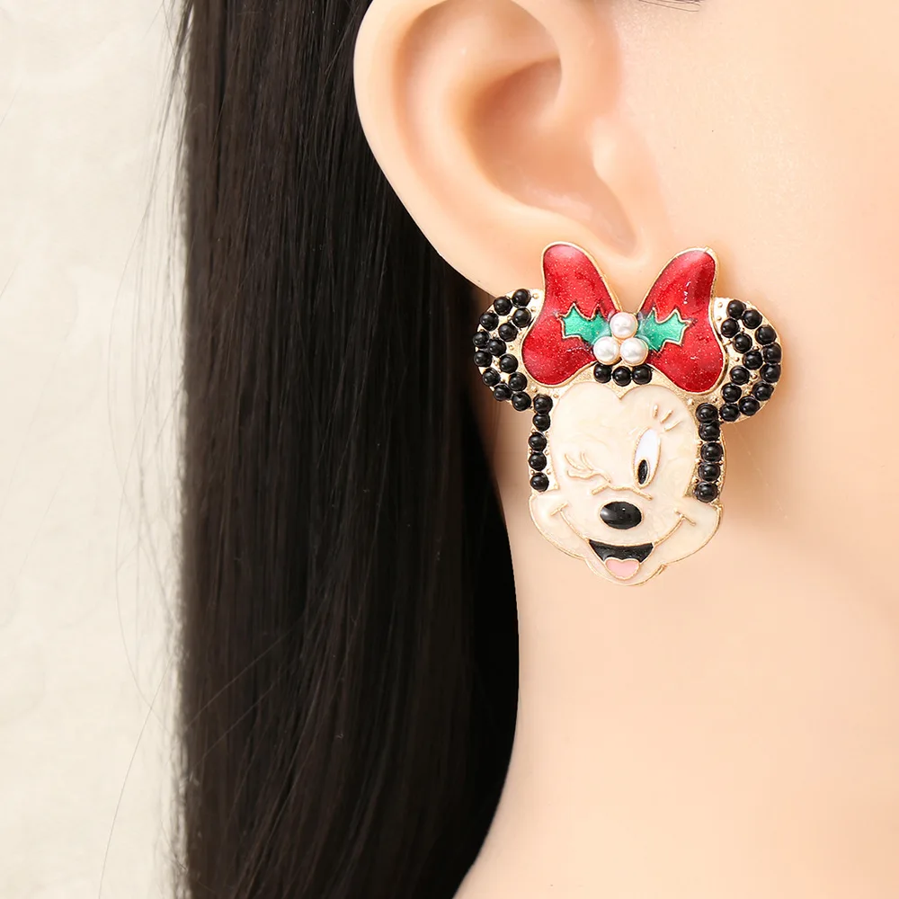 

High quality cute earrings cartoon big earrings Mickey Mouse Minnie new diamond studded earrings for children Ms., Photo