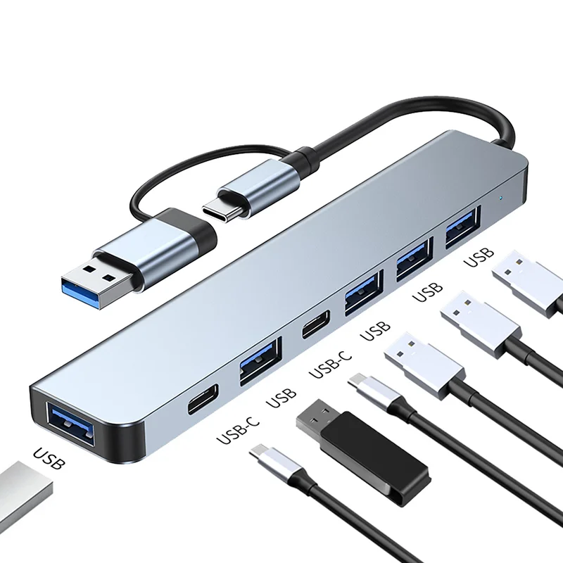 

Multiport USB C Hub Splitter 7 in 1 Adapter Type c 3.0 USB Hubs With Type C And USB 2 in 1 Interface