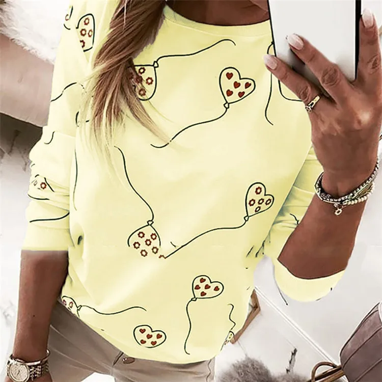

Beautiful Loose Casual Fancy Women Tops Crew Neck Printing Ladies Tops Blouse Long Sleeve T-shirt, Different colors and support to customized