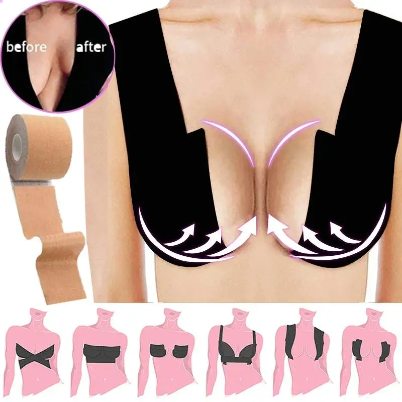 

Waterproof Invisible Instant lift up boob tape women Nude DIY Breast Body Bra Boob Lift Tape, Black/nude /brown