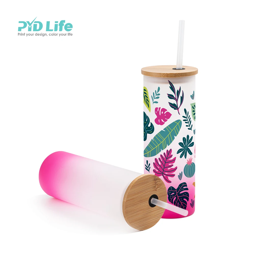 

PYD Life Sublimation Blank Valentine's Day 17oz 500ml Gradient Color Sublimation Frosted Glass Skinny Tumbler with Bamboo Lid