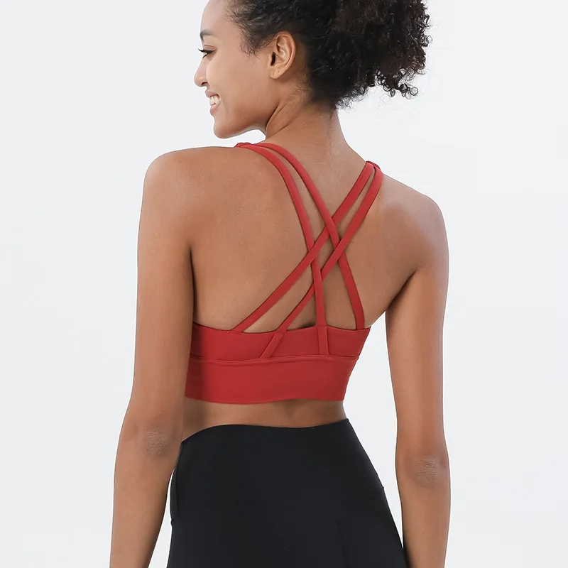 

Customize XL Plain Yoga Gym Outfits Cross Back Push Up Silicone Bra sports Underwear Vest Outdoor Workout Clothes fitness top