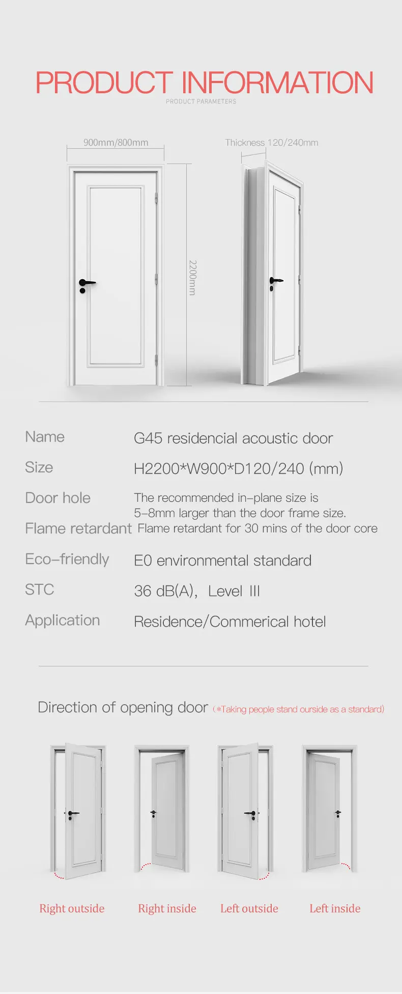 Modern Fire Retardant Entrance Doors Residential Soundproof Door