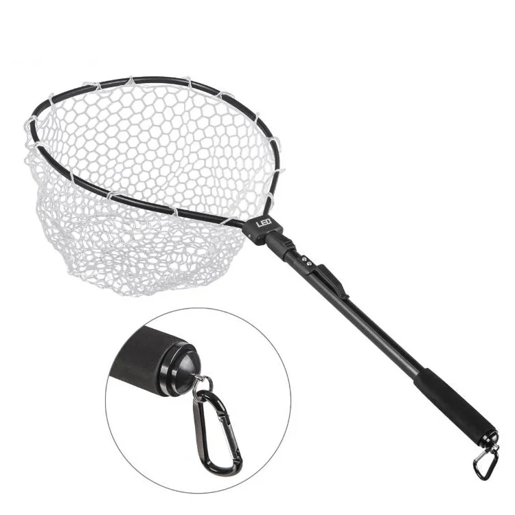 

WEIHE 405g 45cm-85cm length china supplier aluminum abs telescopic foldable landing fishing net, Black and white