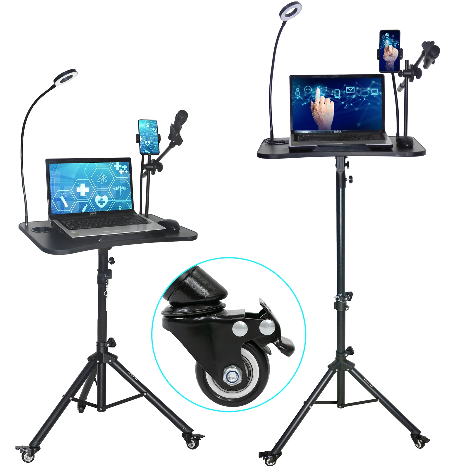 

weight 3 section tripod stand for laptop projector camera with foldable tray and phone holder live show projector stand tripod