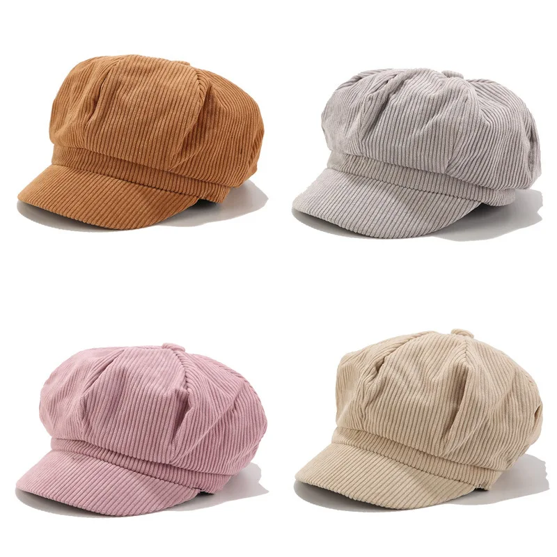 

Women Lady Casquette Beret Cap 8 Panels Hat Corduroy Newsboy Cap