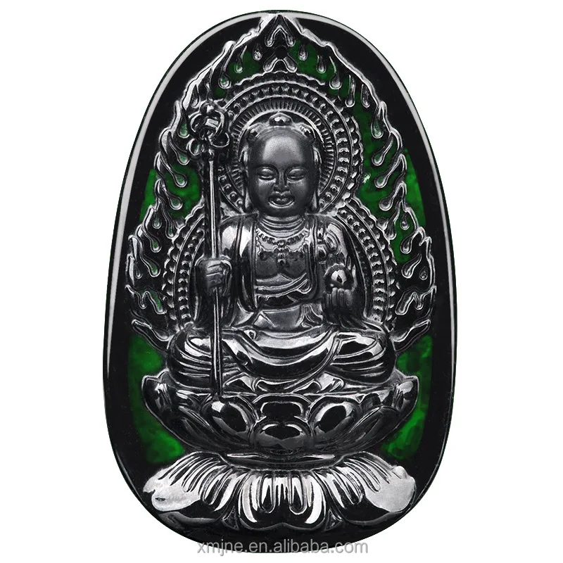 

Certified Grade A Natural Ink Jade Jadeite Ksitigarbha Bodhisattva Pendant Ink Jade Ice Jade Pendant Male Wholesale