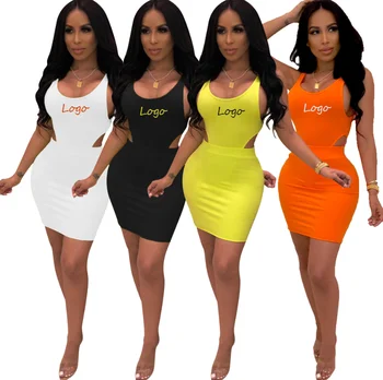 Solid Color Sleeveless Cut Out Summer Dresses Women Clothing Two Piece