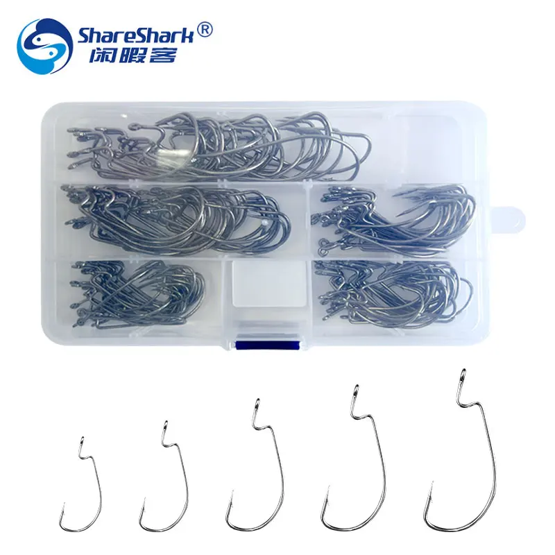 

125pcs/box Fishing Set Wide Sharp Soft Worm Hook Jig Crank Offset Hooks For Soft Fishing Lures Bass Barbed Fishhook
