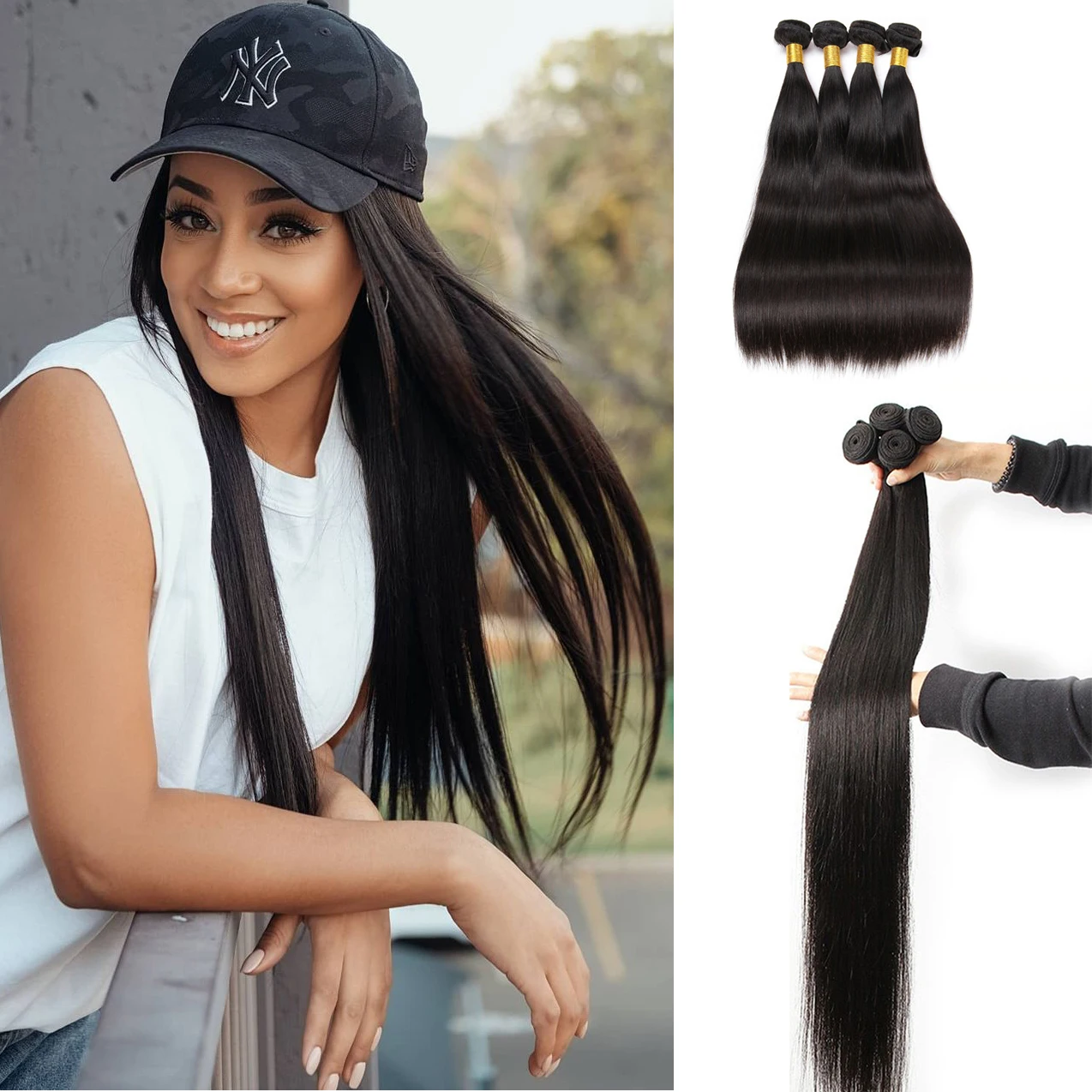 

100g Bone Straight Bundles With Closure Brazilian Hair Weave Bundles With frontal Human Hair Bundles double weft Remy Hair