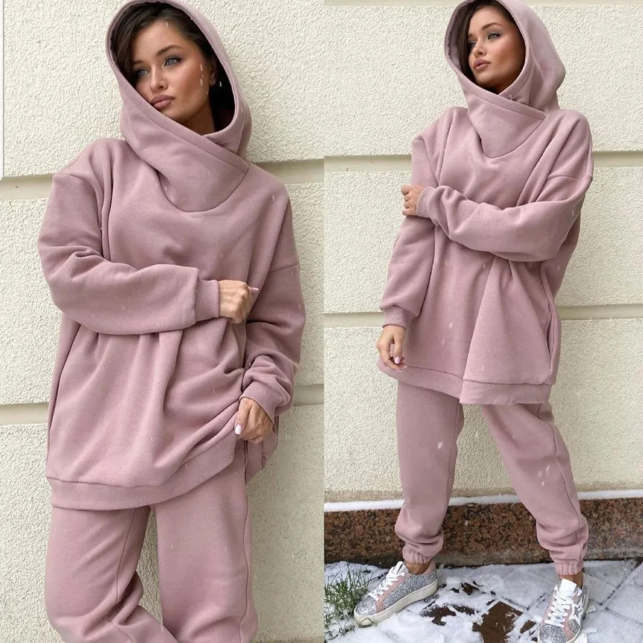 

2021 Fall Baggy Casual Ladies Hoodies Sweat Sets Solid Color Two Piece Plus Size Blank Women Jogger Set, Accept custom color