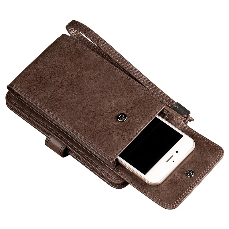 

2021 Cowhide Leather Card Holder Smart RFID Slim Men Mobile Phone Wallets, Black/brown/khaki
