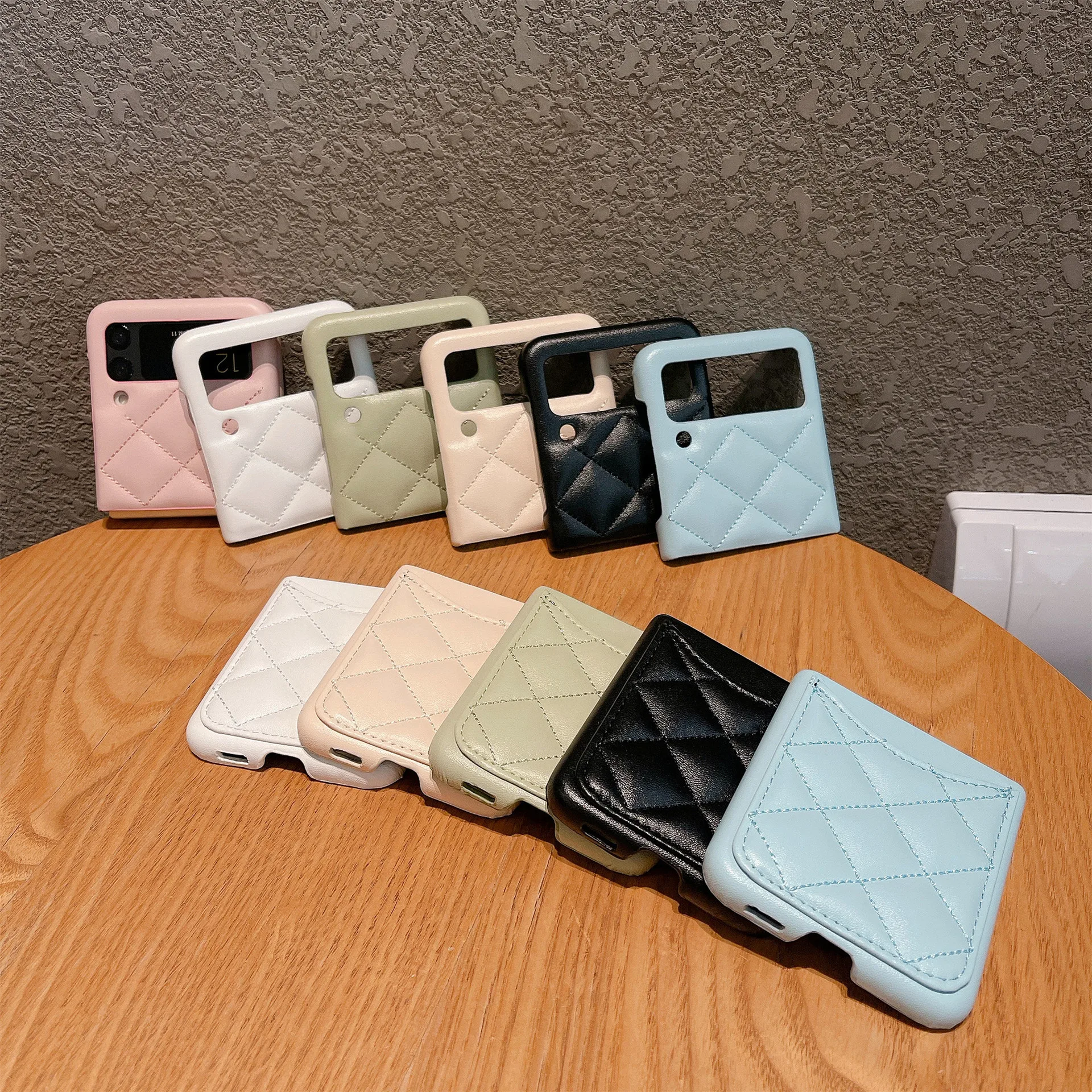 

multiple color cellphone Case Card Holder Luxury Leather Pu pure plaid Folding Phone Case For Samsung Z Flip 4 3 5Phone Cover