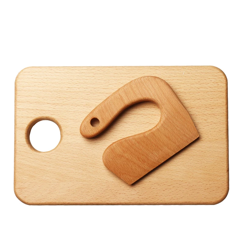 

Eco-friendly Handmade children's wooden knife and cutting board, Natural