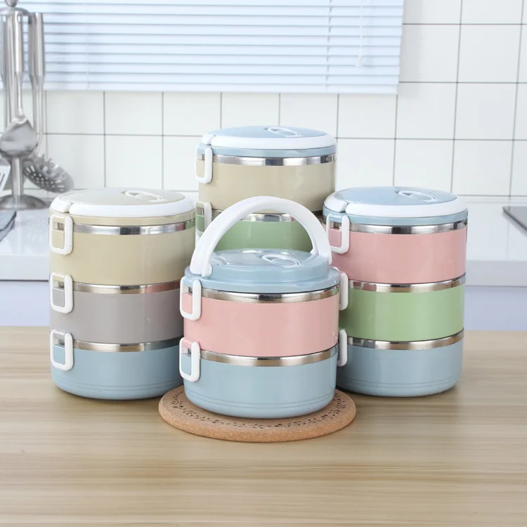 

Wholesale Stackable Stainless Steel metal liner Round Insulation layered tiffin lunch box, Customized color