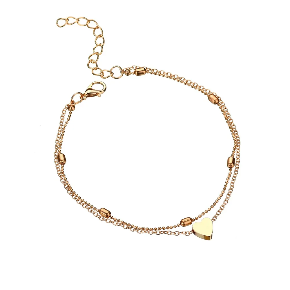 

Summer Fashion layered chains heart anklet gold plated Foot Jewelry for beach Women Accessories Gift, Gold color
