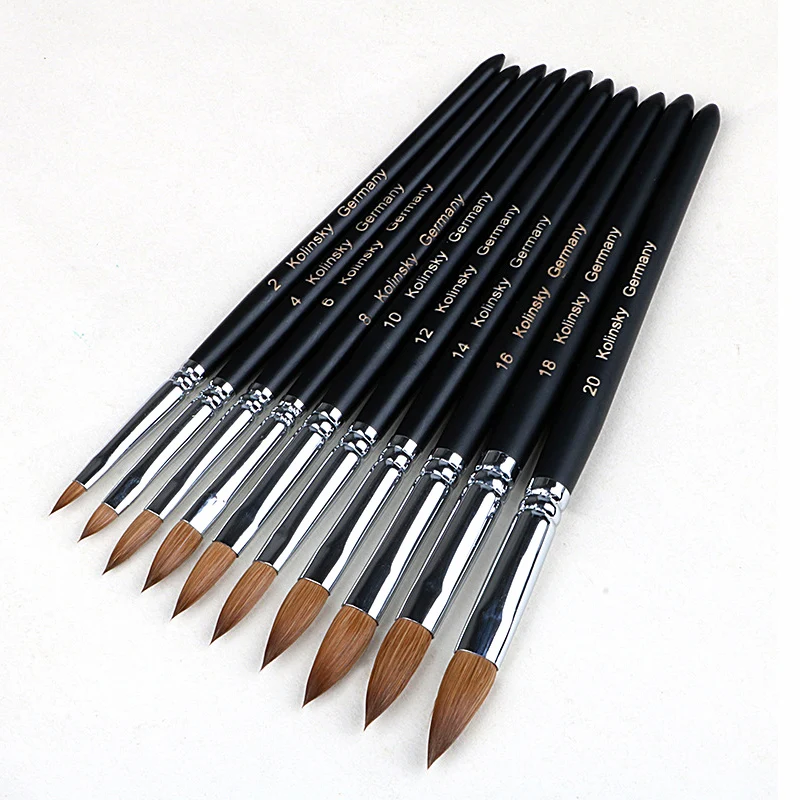 

Professional Uv Gel Kolinsky Sable Acrylic Nail Art Brush Set 1 Wool Handle 9 Size Nail Tools Drawing Art Sculpture Carving Pen, Black