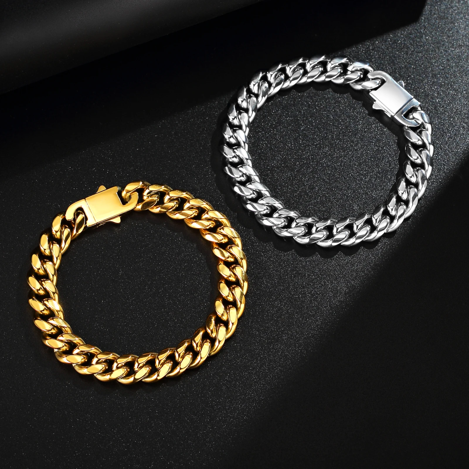 

Cuban Chain Bracelets Silver/18K Gold Plated Jewelry Nickel-Free Stainless Steel Necklace for Men