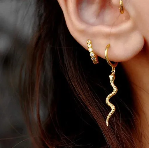 

High Quality Stainless Steel 18k Gold Plated Cool Punk Jewelry Fashion Snake Earrings Jewelry For Women Girls
