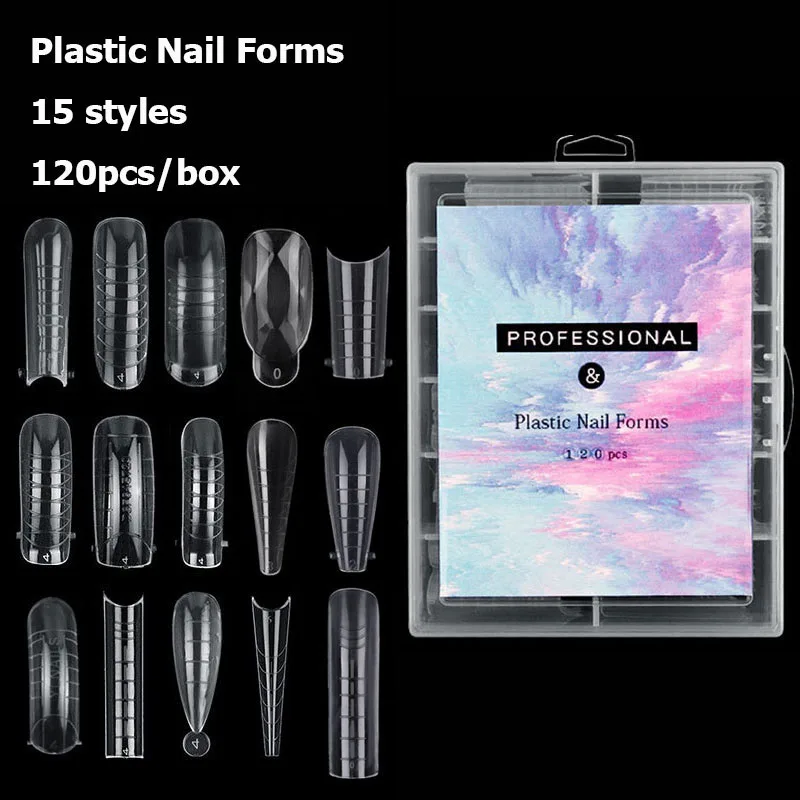 

Salon DIY 120pcs Clear Nail Extension Tips Set Full Cover Poly Extension Gel Dual Nail Forms for Acrylic UV