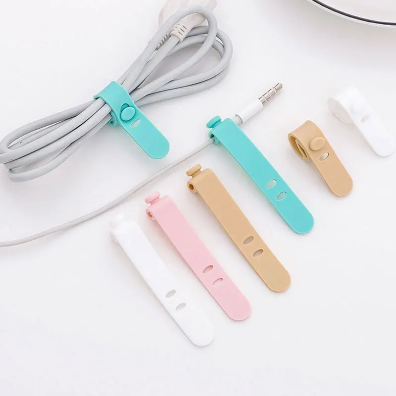 

4 Pcs/Lot Data Cable Strapping Tape Simple Silicone Tape Strap Winder Ear Mechanism Storage Line Multifunction Receive Bag Clips, As photo