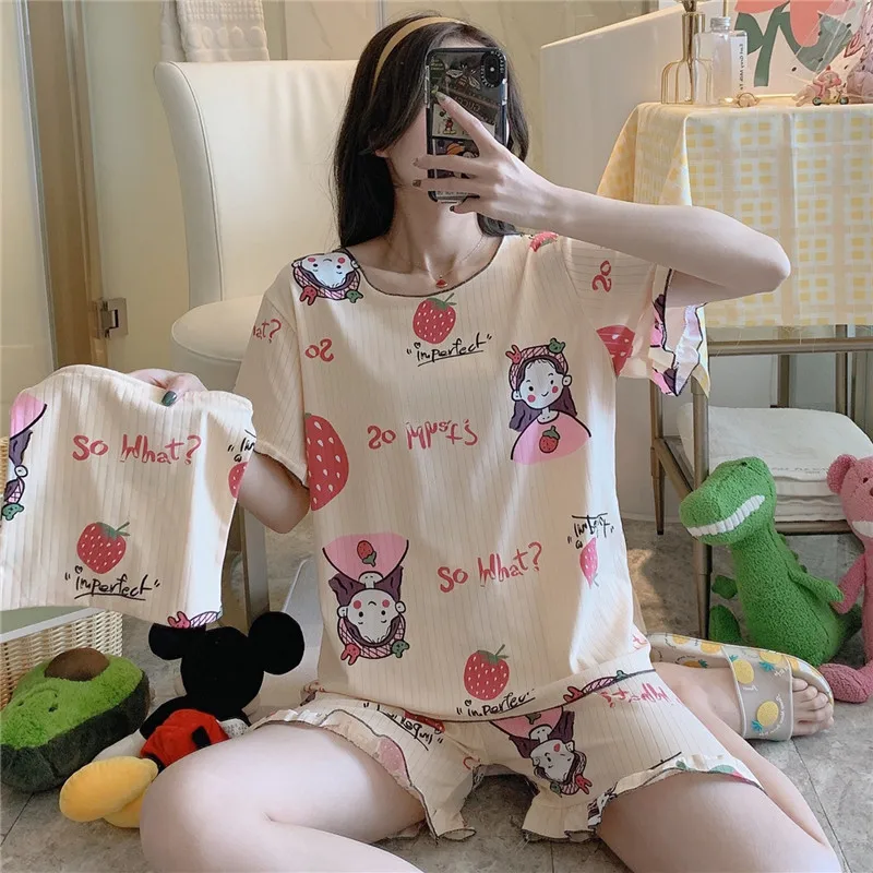 

Two Piece Milk Silk Plus Size Custom Sleepwear Women Short Night Dresses for Woman
