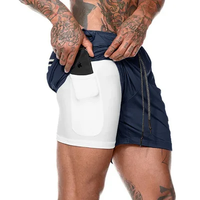 

2022 Amazon Men's Sports Shorts Workout Running 2 in 1 Double-Deck Training Gym Shorts with Pockets, Customized colors