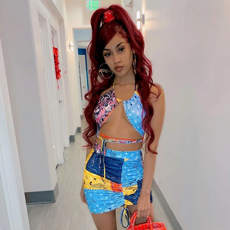 

Bomblook X21ST144 Sexy Bikini Mini Skirt Short Set 2021 Summer Women Clothing Fashion Pattern Print 2 Piece Short Set Women