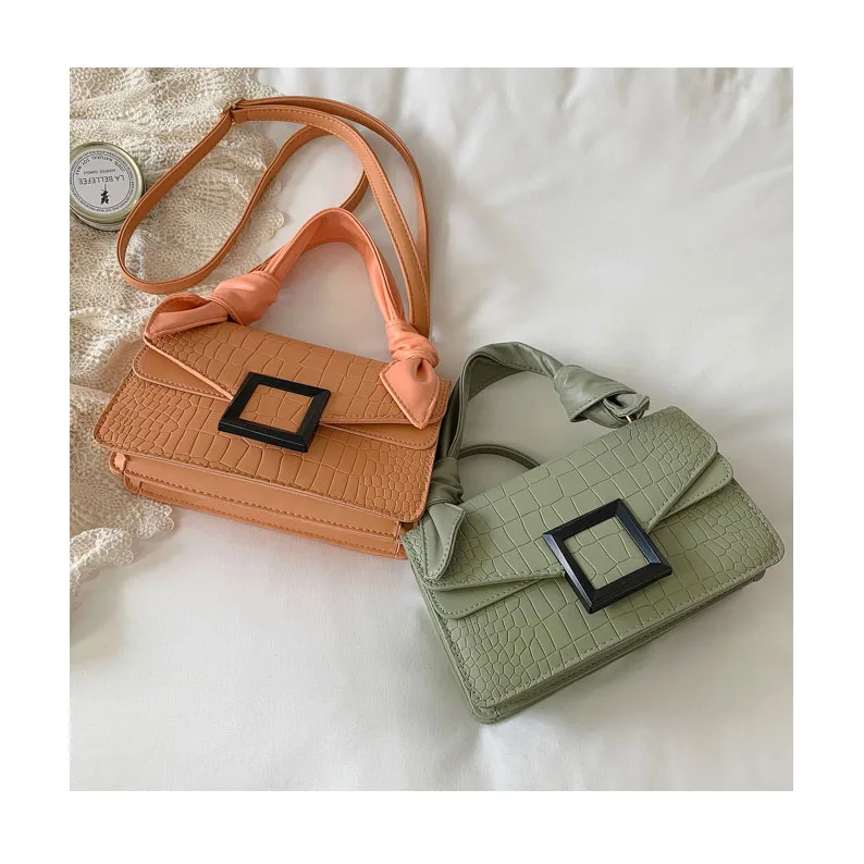 

Stone Pattern High Quality PU Leather Shoulder Bags Fashion Small Square Buckle Handbags Ruched Knotted Handle Crossbody Bags