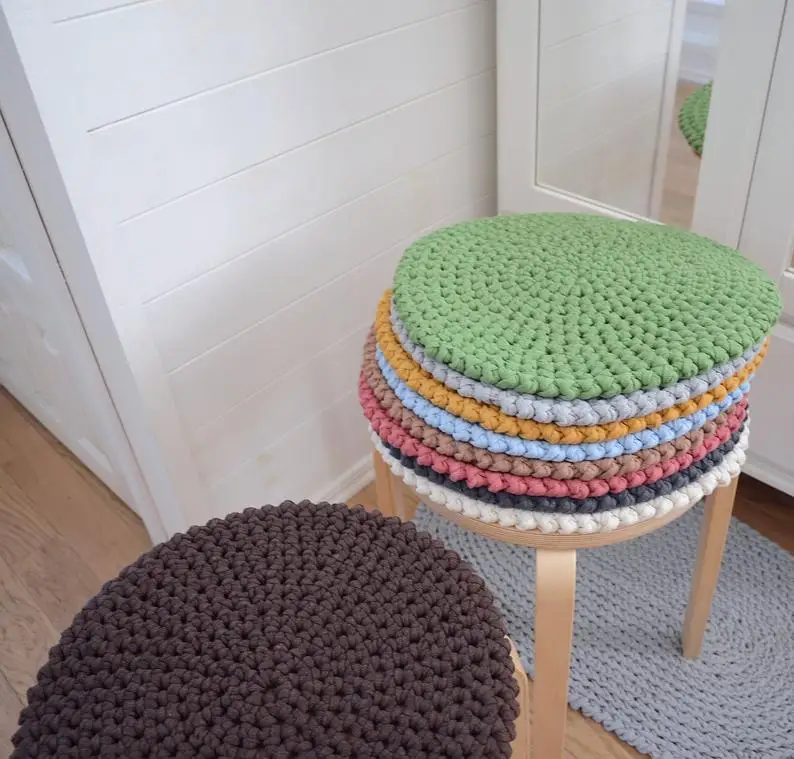 Seat Cushion Recycled Cotton Square Chunky Crochet Chair Pads 