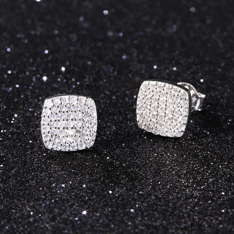 

Hip Hop Square Style Earrings Jewelry 925 Sterling Silver With GRA Round Moissanite Stud Earrings For Mans Women