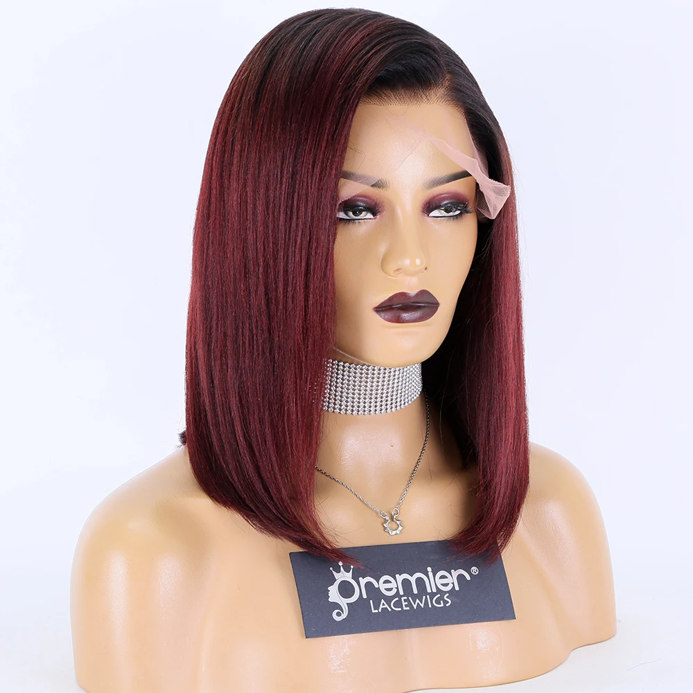 

Premier 13x6 Brazilian Colored Short Kinky Straight Bob Red Human Hair Lace Front Wigs For Black Women