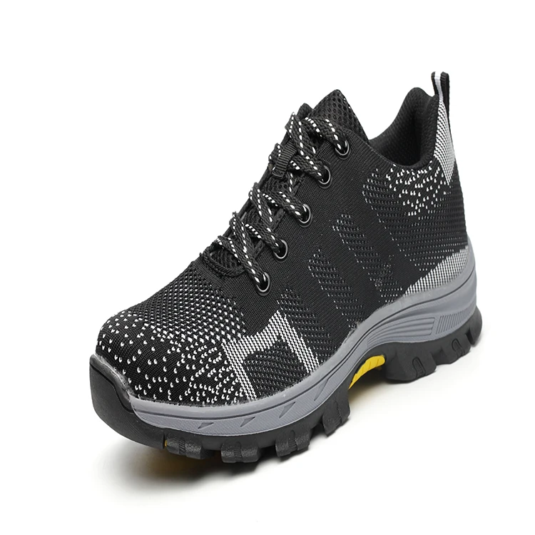 

chemical resistant mesh upper plastic toe cap oem rubber sole fashionable lightweight trainers safety shoes, Black