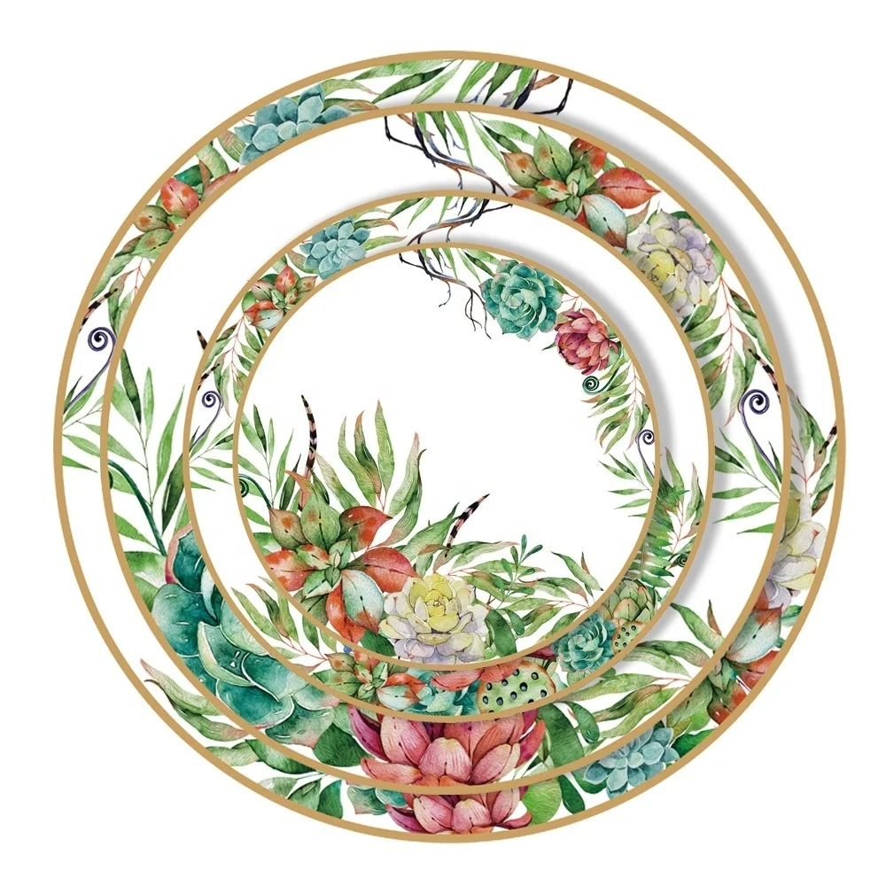 

New colorful bone China tableware set European style green fresh custom ceramic plate