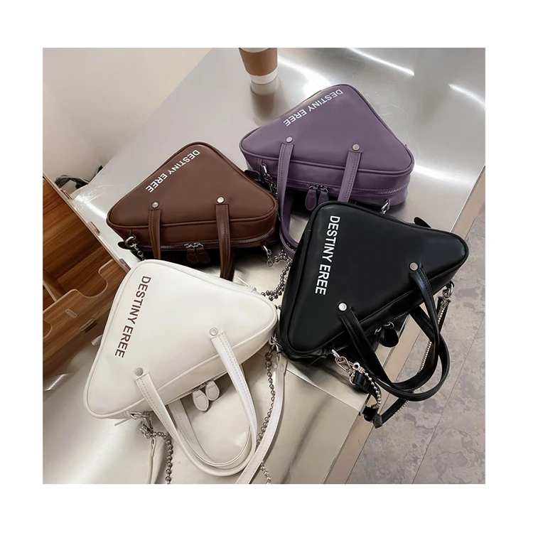 

PU Leather Triangle Bags Women Personality Letters Handbags Female 2021 Niche Design Chain Shoulder Messenger Bags Tote Purses